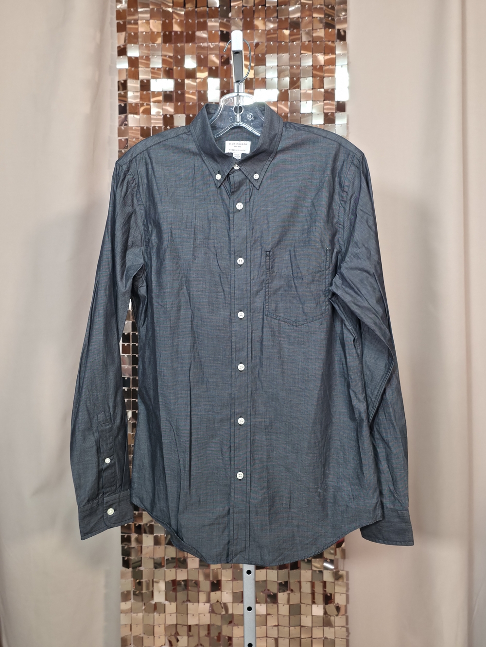 Club Monaco Modern Slim Fit Button-Down Shirt | Dark Grey Chambray | Size M